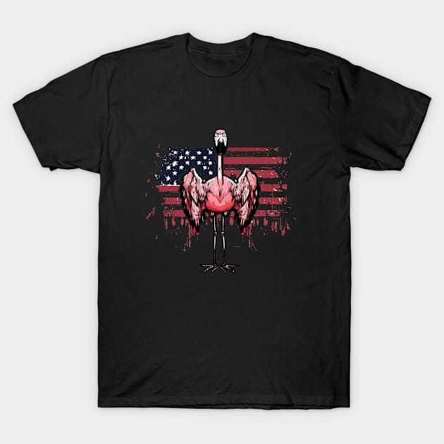 Scary Halloween Flamingo Happy 4th Usa American Flag July Fourth T-Shirt by Outrageous Flavors